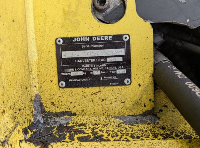 Harvester John Deere 1270G tabliczka głowicy Harvester John Deere 1270G tabliczka głowicy