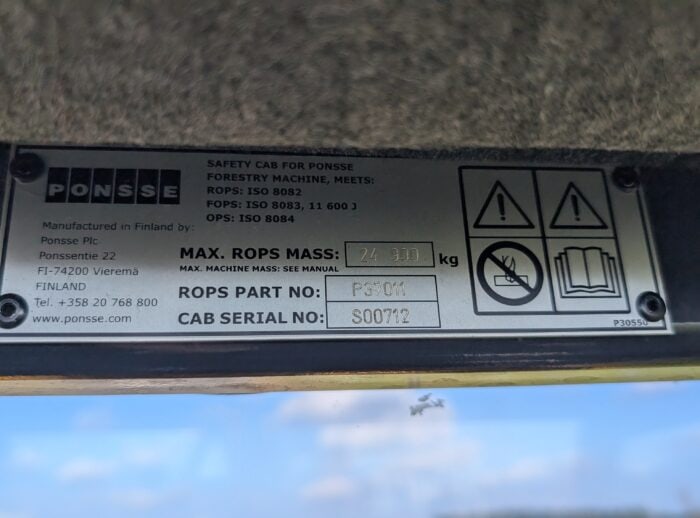 PONSSE ELK 8W 2013r. tabliczka kabiny PONSSE ELK 8W 2013r. tabliczka kabiny