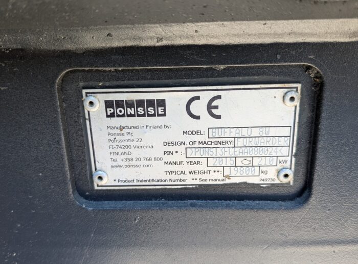 PONSSE BUFFALO 8W 2015r. tabliczka maszyna PONSSE BUFFALO 8W 2015r. tabliczka maszyna