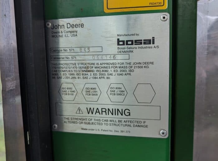 Erntemaschine John Deere 1270D 2007 Kennzeichen Harvester John Deere 1270D 2007r. tabliczka
