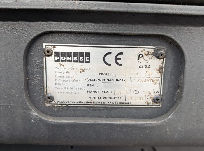 Forwarder PONSSE Wisent 2010 r. K70+M tabliczka Forwarder PONSSE Wisent 2010 r. K70+M tabliczka